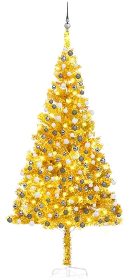 3077693 vidaXL Árvore Natal artificial c/ luzes LED/bolas 240 cm PET dourado