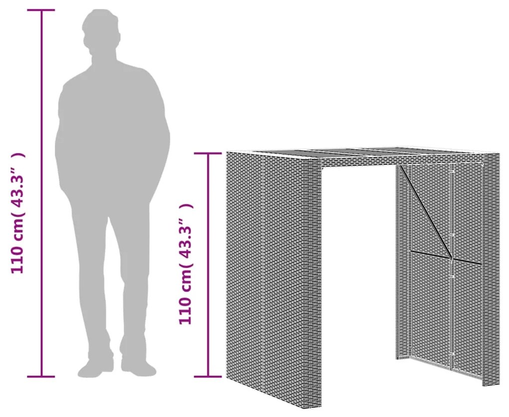 Mesa de bar para jardim com tampo em acácia vime PE cinza