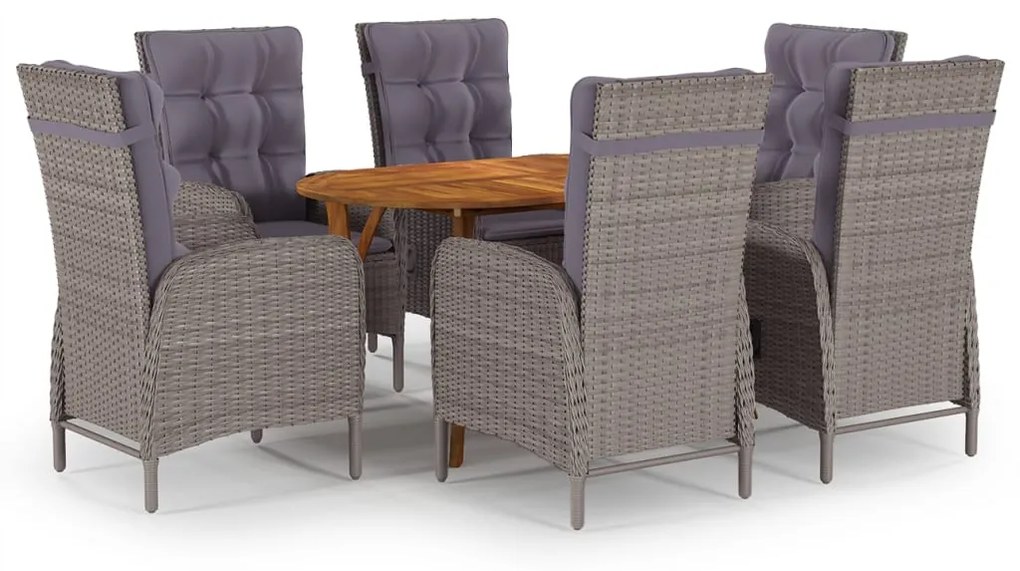 3071997 vidaXL 7 pcs conjunto de jantar para jardim cinzento
