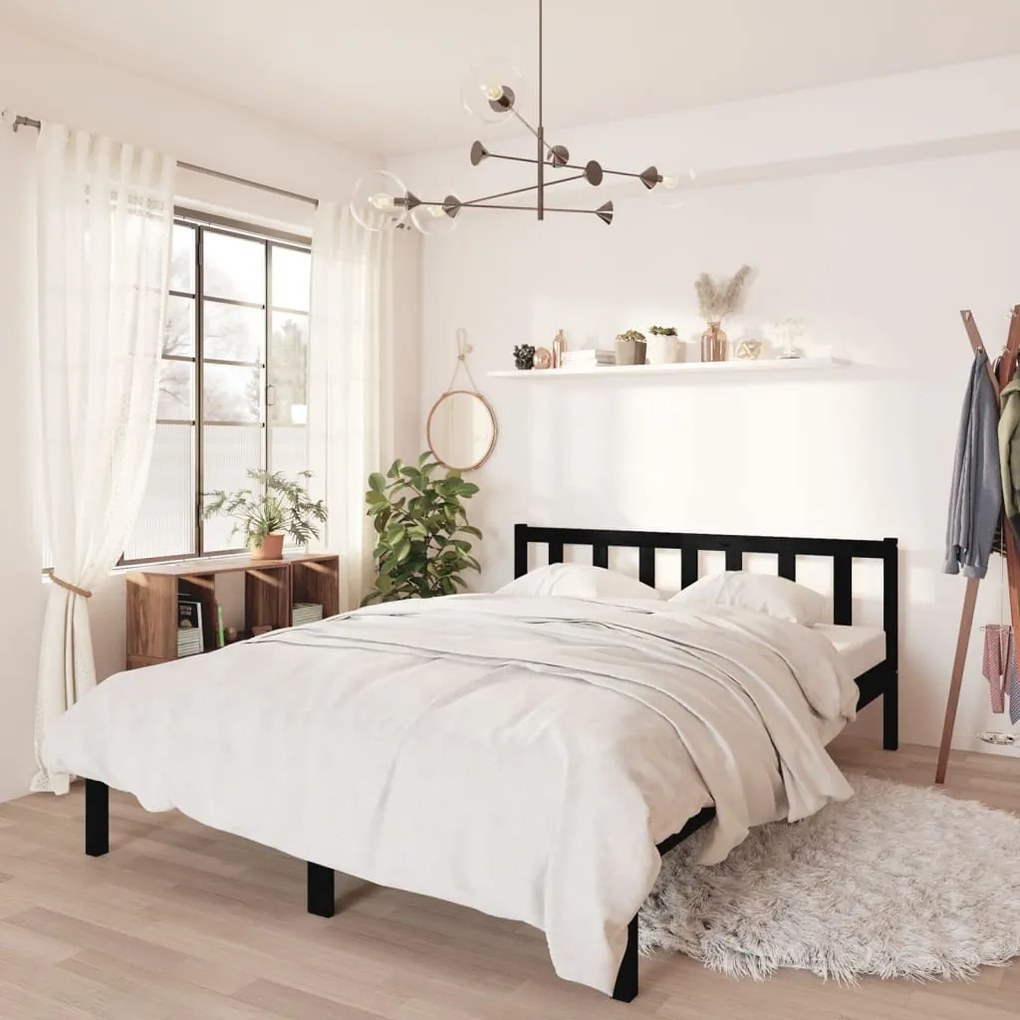 vidaXL Estrutura de cama king 150x200 cm pinho maciço preto
