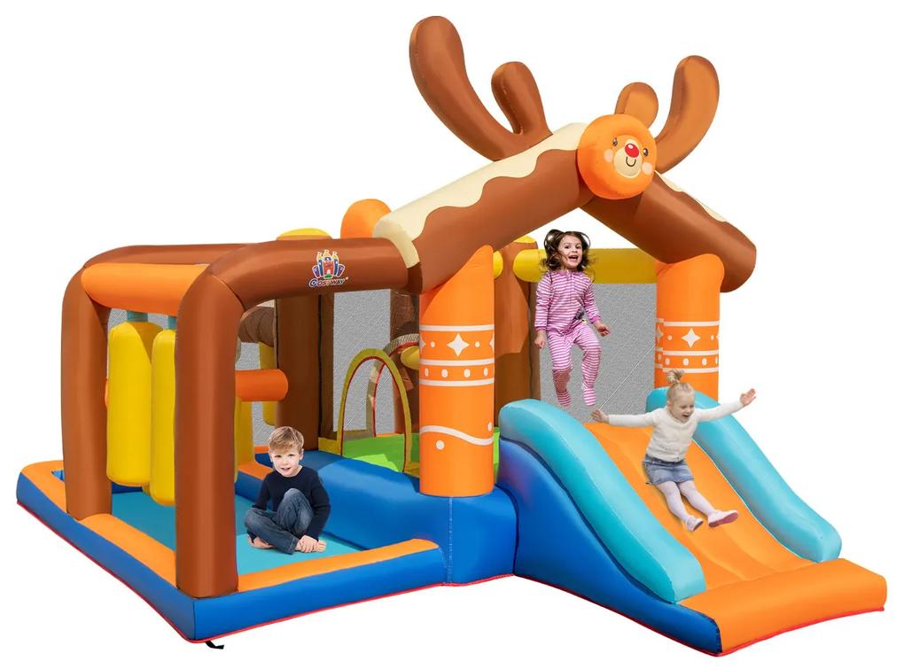 Castelo insuflável de renas para crianças com escorrega 2 Piscinas de Bolas 2 Bolas de Basquetebol Compressor (Não Incluido) 420 x 310 x 260 cm