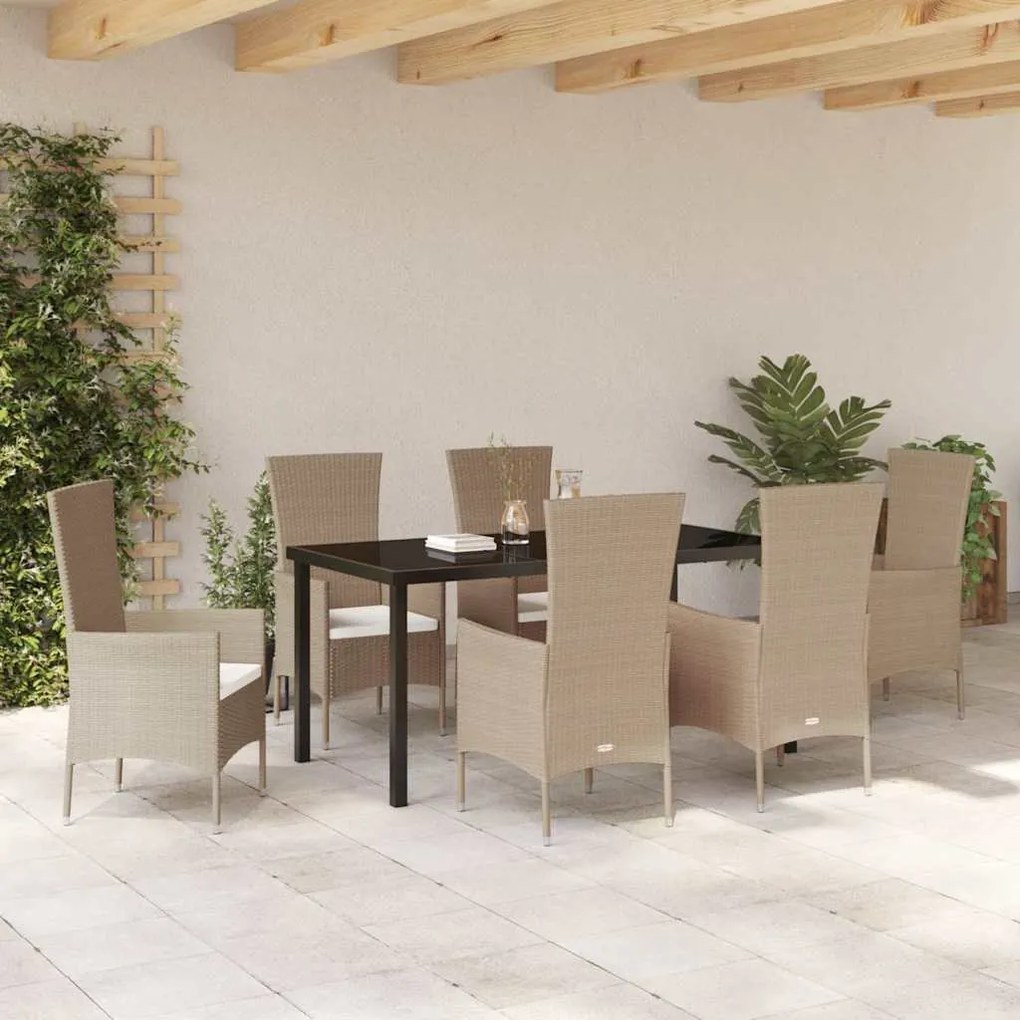 Conjunto de Jantar para Jardim com almofada 7 pcs Bege Preto