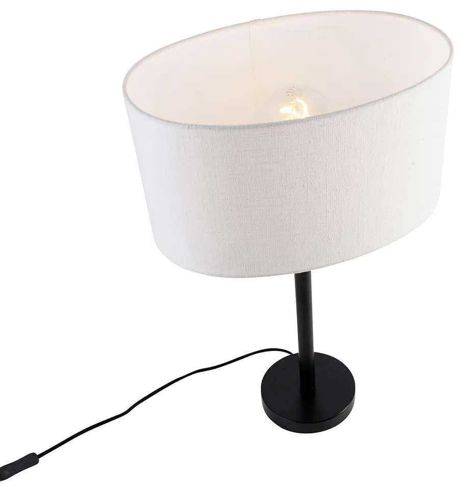 Candeeiro de mesa preto com abajur oval de linho branco 35cm - Simplo Moderno