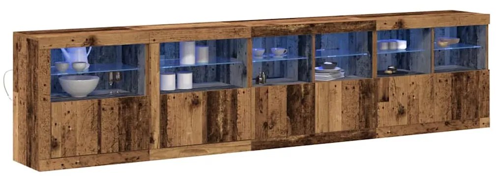 Aparador com Luzes LED Madeira Velha 283x37x67 cm Madeira de Engenhari