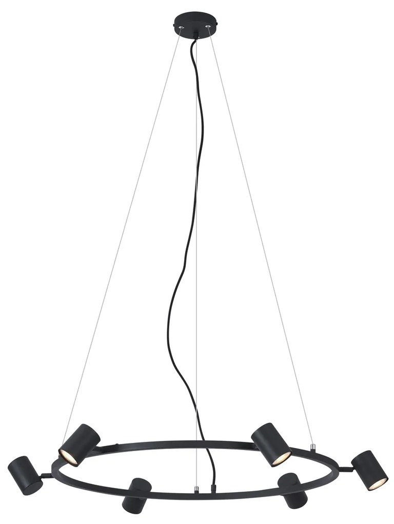 Candeeiro suspenso moderno preto com 6 luzes - Jeana Circle Moderno