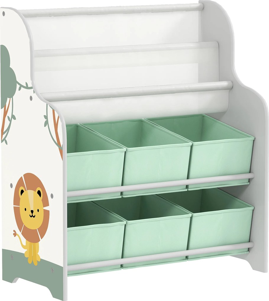 AIYAPLAY Estante Infantil para Brinquedos com 6 Caixas de Tecido Não Tecido Organizador de Brinquedos com 2 Prateleiras 63x30x71 cm Verde | Aosom Portugal