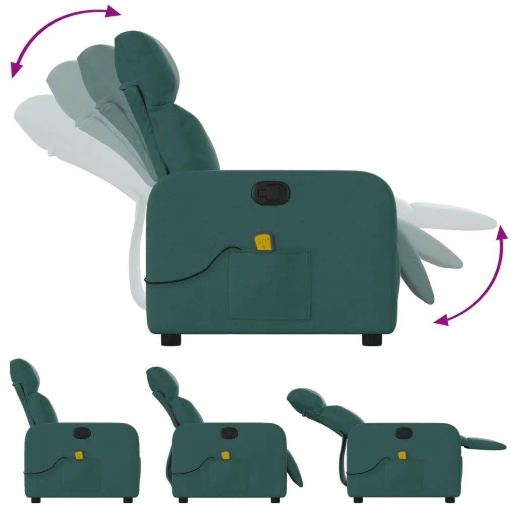 Poltrona de massagens reclinável tecido verde-escuro