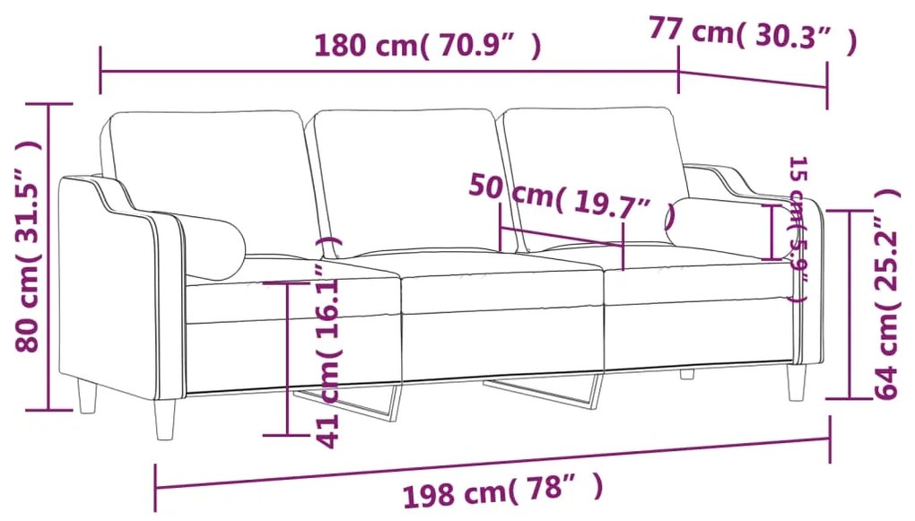 Sofá Alda - Com 3 Lugares e 2 Almofadas Decorativas - Cor Cinza-Claro