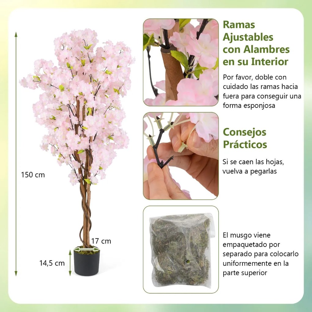 Conjunto 2 Árvores de cerejeira 150 cm em vaso Decoração de quarto de criança para escritório em casa Rosas
