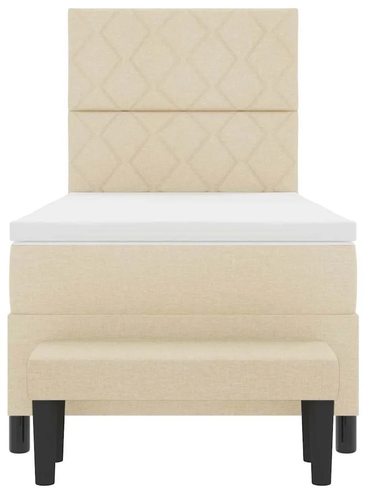 Cama Box Spring com Colchão e Banco Creme 90x200 cm Tecido