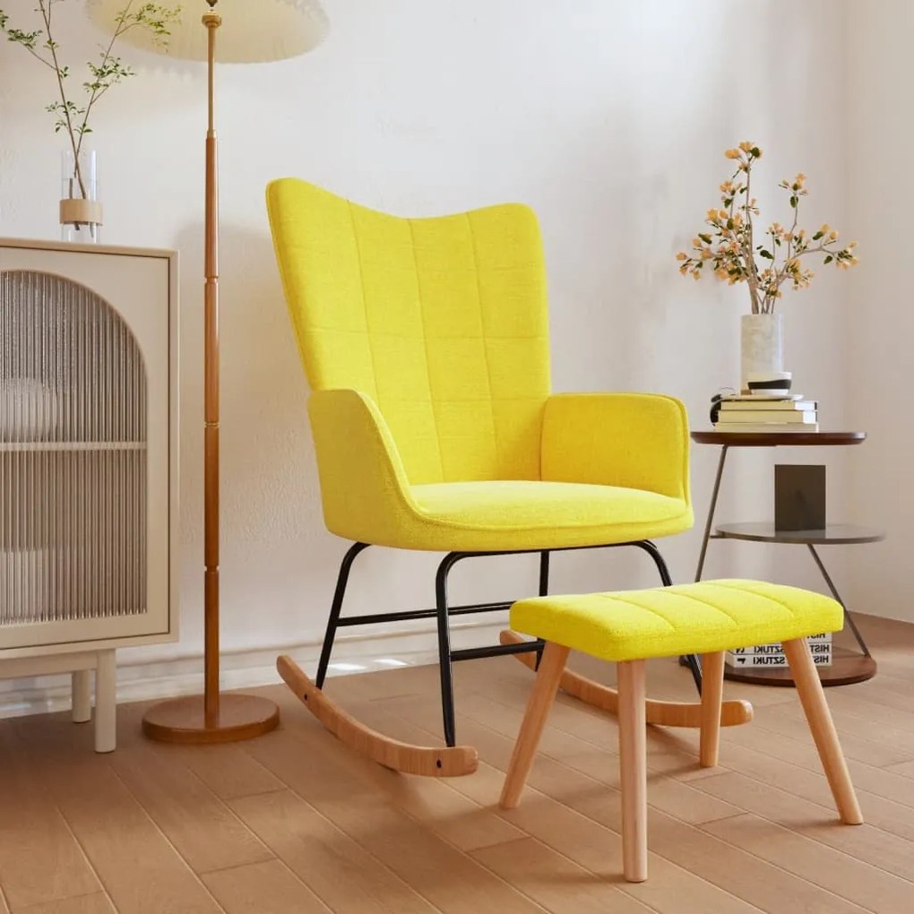 328025 vidaXL Cadeira de baloiço com banco tecido amarelo mostarda