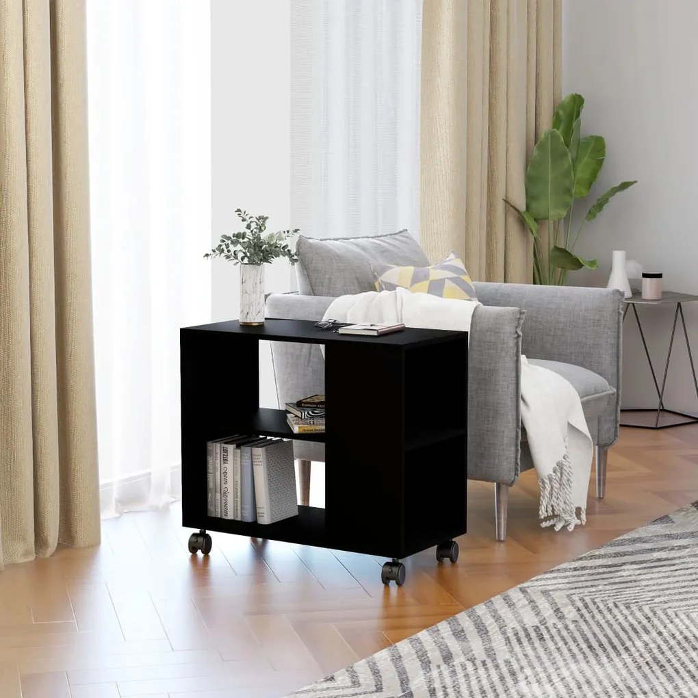 Mesa de Apoio com Rodas Ally - Preto - Design Moderno