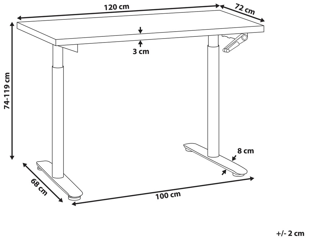 Secretária elevatória manualmente ajustável castanha escura e branca 120 x 72 cm DESTINAS Beliani