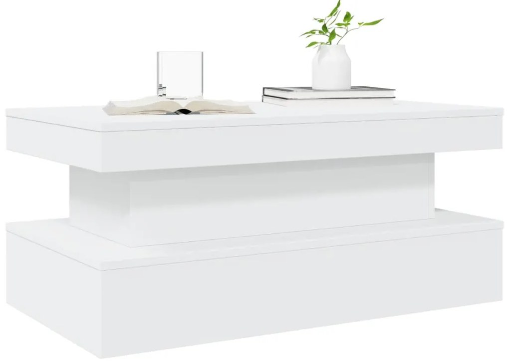 Mesa de centro com luzes LED 90x50x40 cm branco