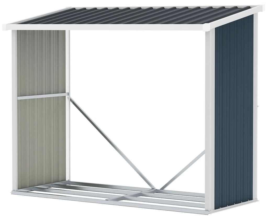 Outsunny Abrigo para Lenha de Aço Galvanizado Abrigo de Armazenamento de Lenhas com Teto Inclinado 185x84x133,5/148,5 cm Cinza | Aosom Portugal
