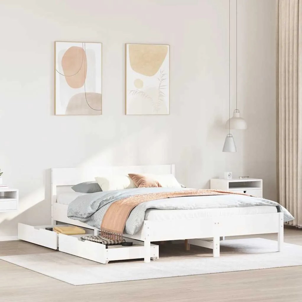 Cama sem colchão 140x190 cm madeira de pinho maciça branco