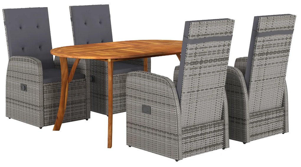 vidaXL Conjunto de Jantar de 5 Peças com Almofadas Cinza Rattan Poliéster Acácia
