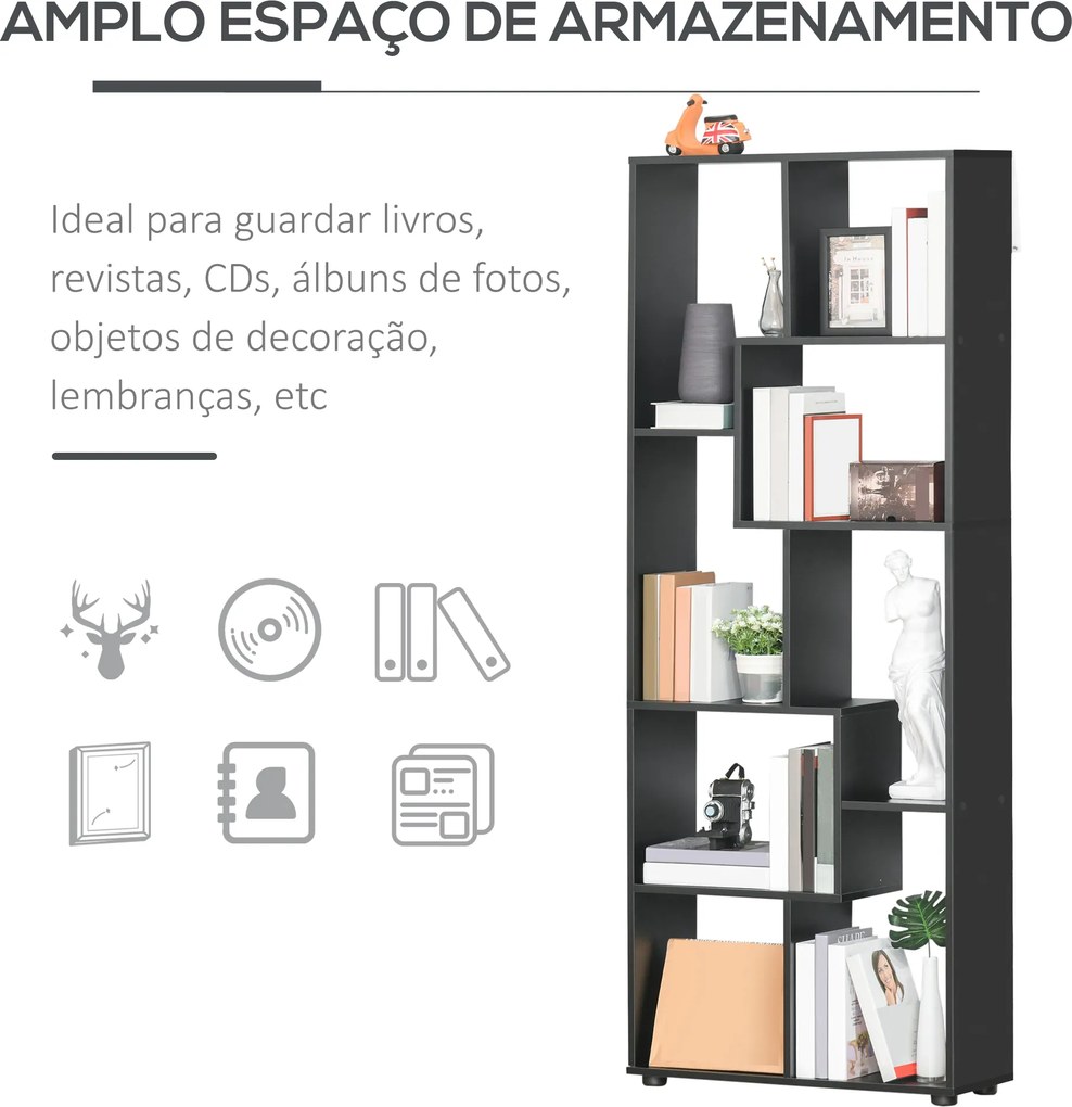 Estante Moderna Biblioteca Estreita com 8 Prateleiras para Sala Quarto e Escritório 70x24x178 cm Preto