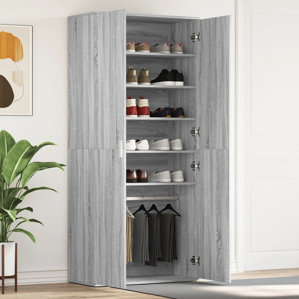 vidaXL Cabide de Sapatos Cinza Sonoma 80x39x180 cm Madeira Engenharia