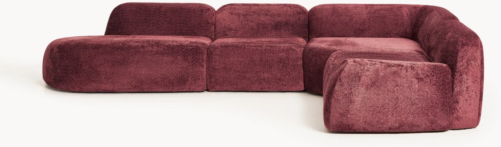 Sofá de canto modular XL em teddy-bouclé com chaise longue Wolke (4 lugares)