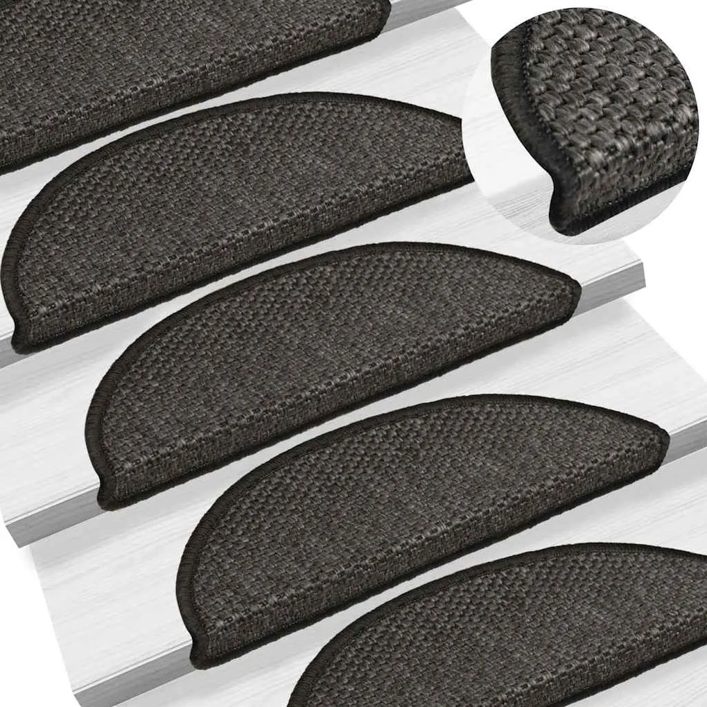 Tapetes escada adesivos aspeto sisal 15 pcs 56x17x3cm antracite