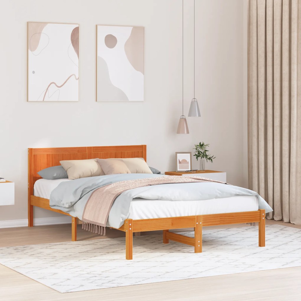 vidaXL Estrutura de Cama Castanho Encerado Castanho Encerado