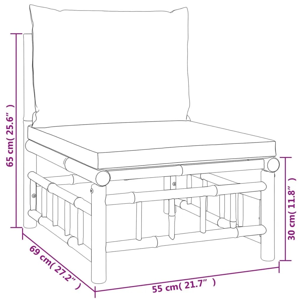 8pcs conj. lounge de jardim bambu c/ almofadões cinzento-escuro