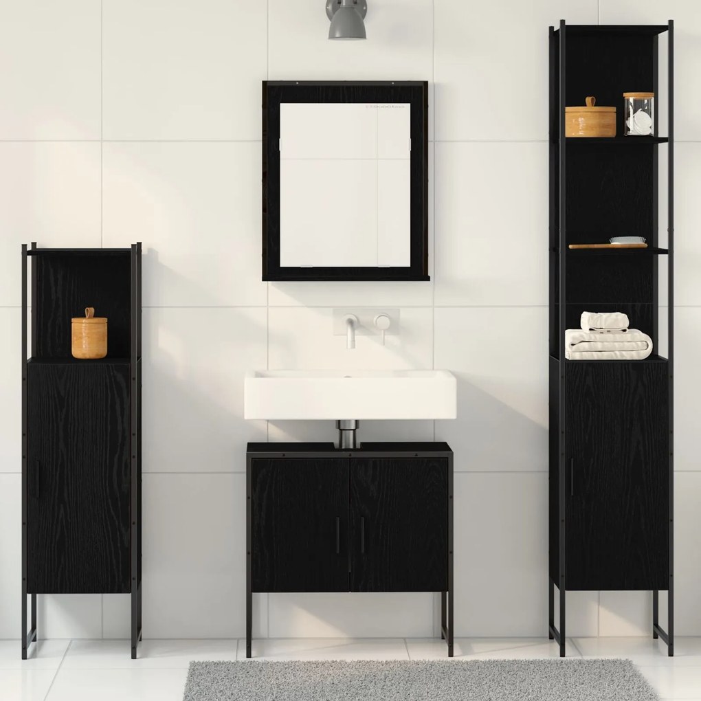 Conjunto de Móveis para Casa de Banho 4 Peças em Carvalho Preto - Made