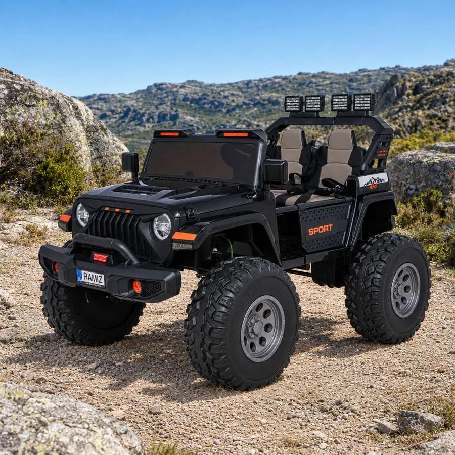 Carro elétrico para Crianças 2 Lugares Extreme Sport 4x4 24V Pneus Espuma EVA, assento couro ecológico Preto