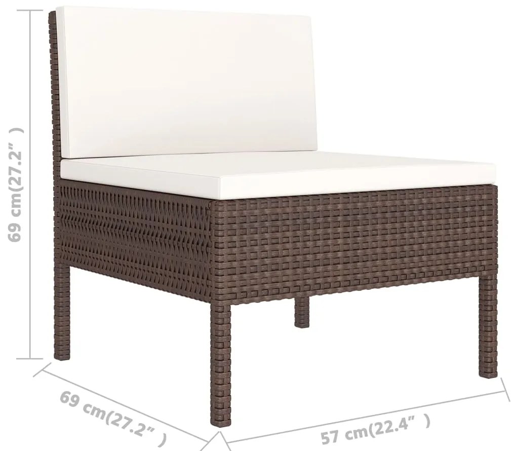 5 pcs conjunto lounge jardim c/ almofadões vime PE castanho