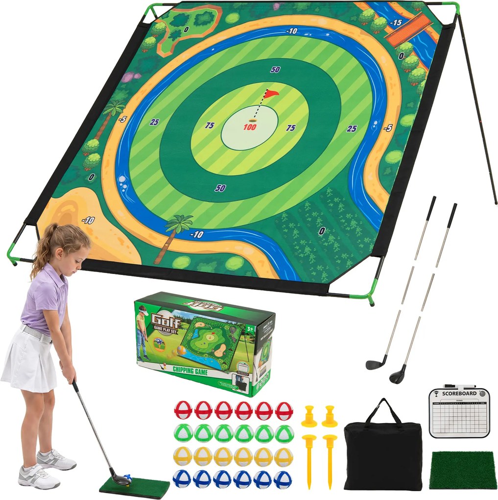 Conjunto de Golfe Infantil, 181 x 255 x 125 cm, Ângulo Ajustável em 7 Posições, Verde