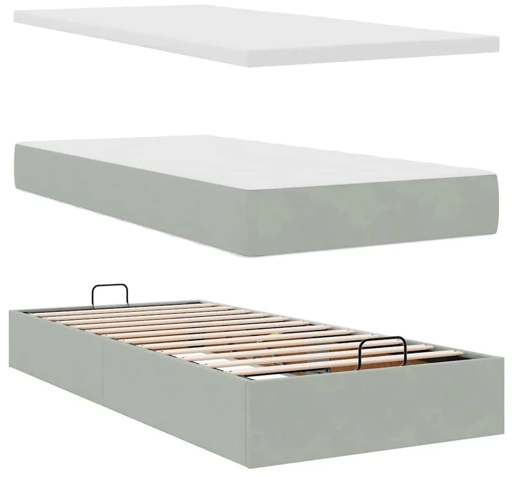 Estrutura cama otomana colchão 90x200 cm veludo cinzento claro