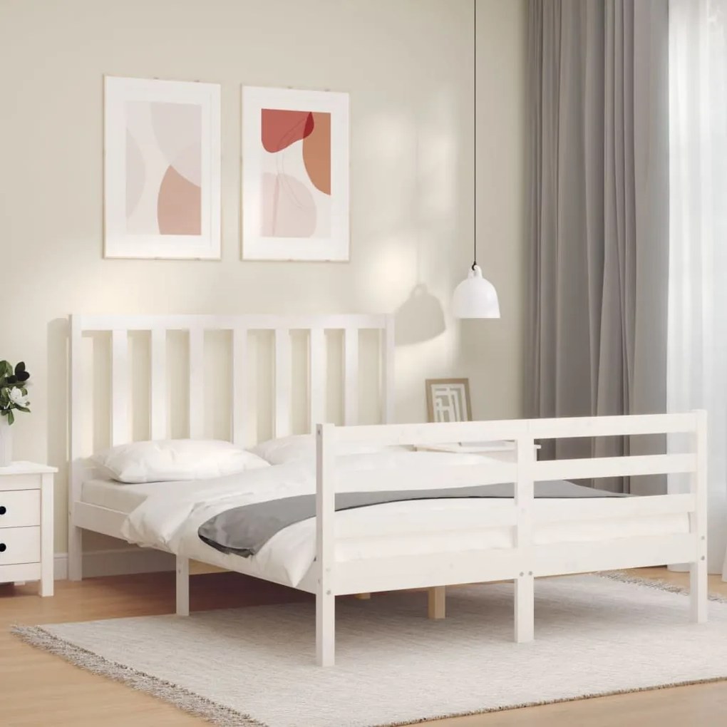 Cama sem colchão 140x200 cm madeira de pinho maciça branco