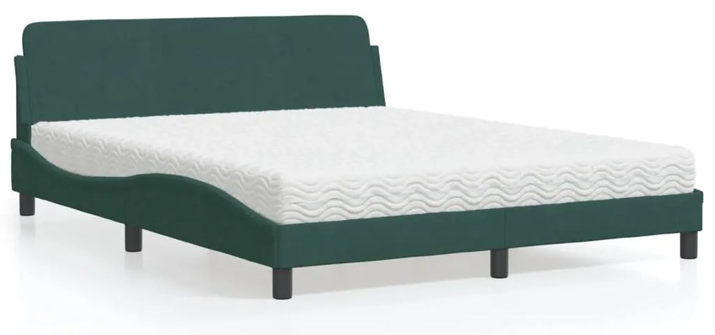 vidaXL Cama com colchão Dover 160x200 cm veludo verde-escuro