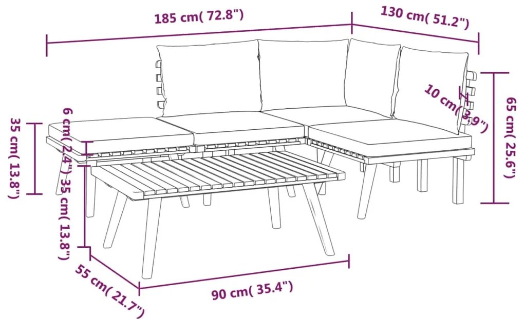5 pcs conjunto lounge de jardim c/ almofadões acácia maciça