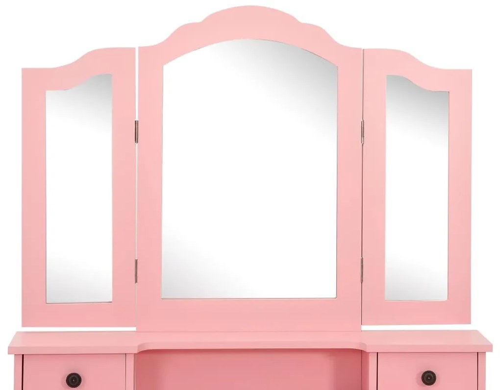 Conj. toucador com banco 80x69x141 cm madeira paulownia rosa