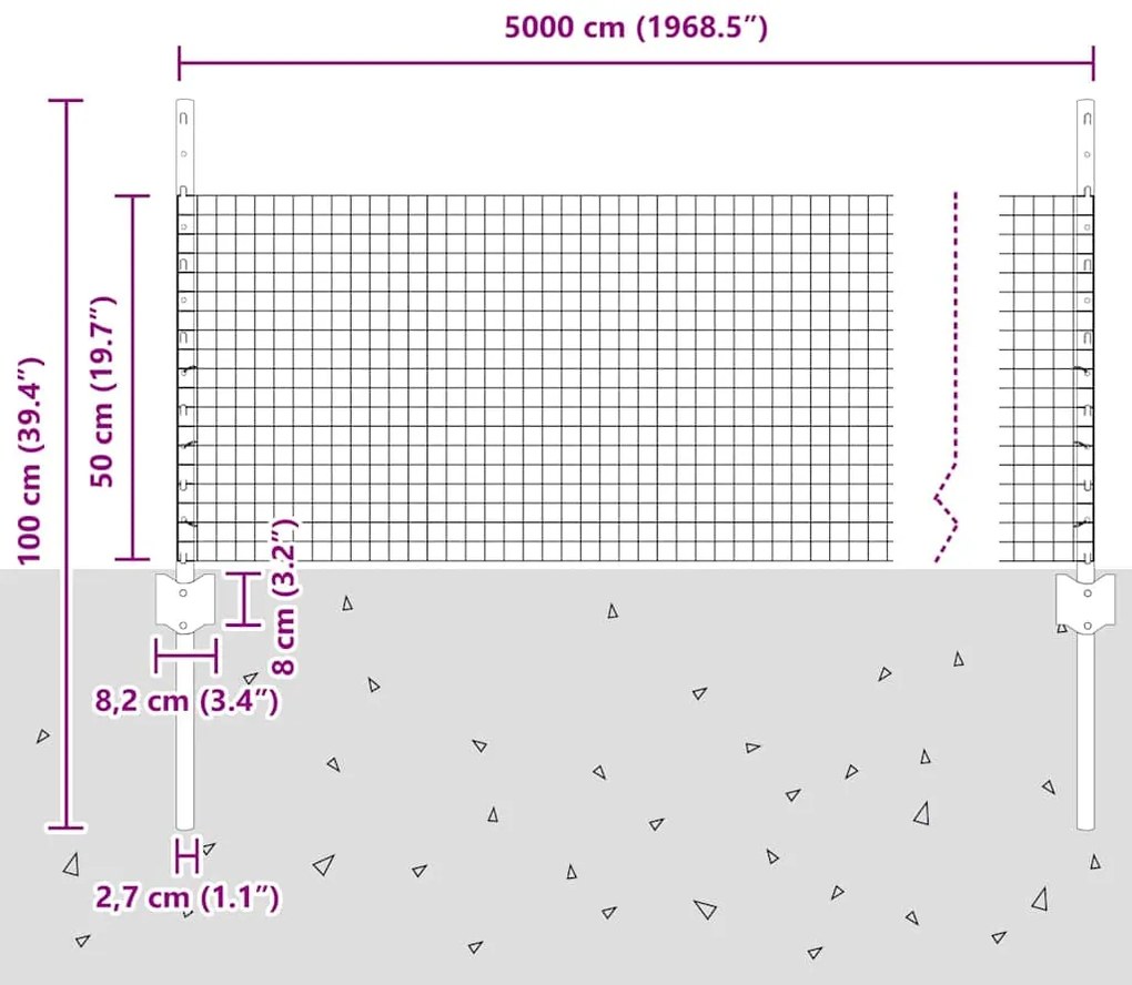 Cerca de Fio Soldado com 22 Postes em U Verde 0.5x50 m Aço