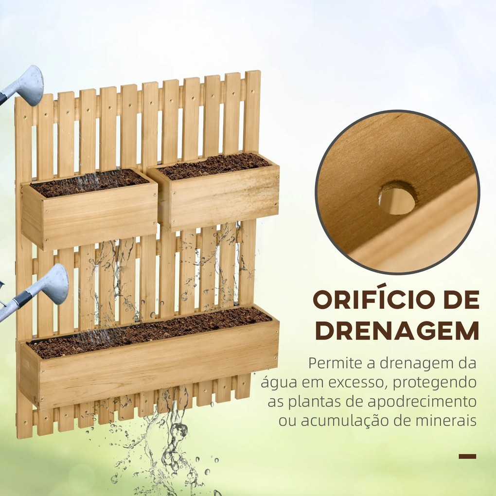 Outsunny Floreira de Parede com Treliça Floreira Vertical de Madeira com 4 Vasos Móveis e Orifício de Drenagem para Jardim Varanda Pátio 60x16x80 cm Madeira