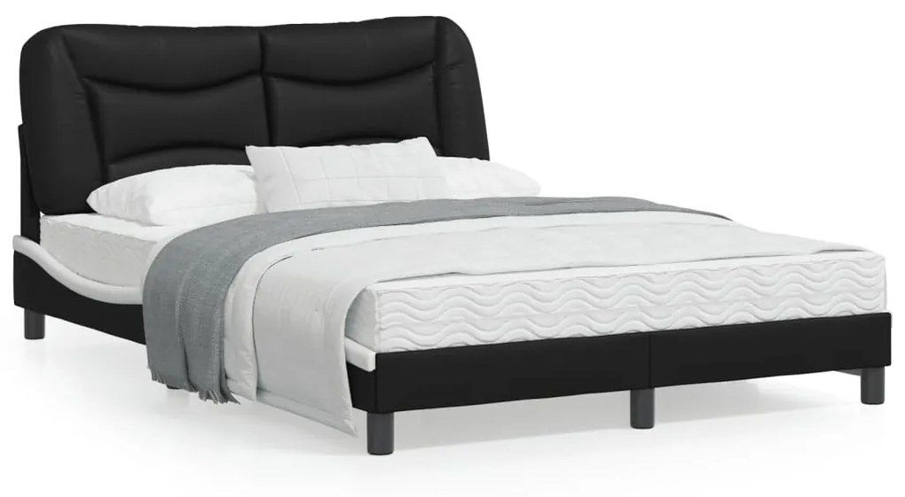 vidaXL Estrutura cama c/ cabeceira couro artif. 140x190cm preto/branco