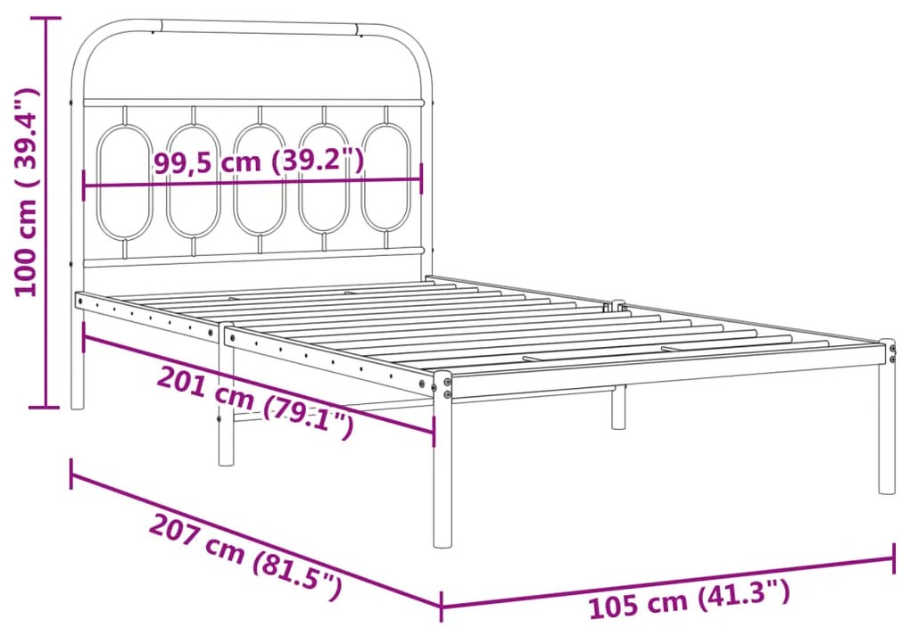 Estrutura de cama com cabeceira 100x200 cm metal branco