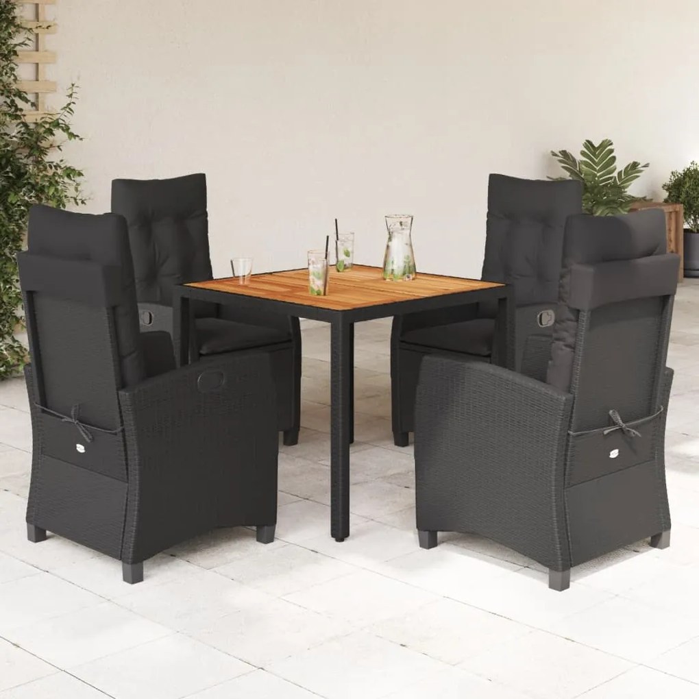 vidaXL 5 pcs conjunto de jantar p/ jardim c/ almofadões vime PE preto
