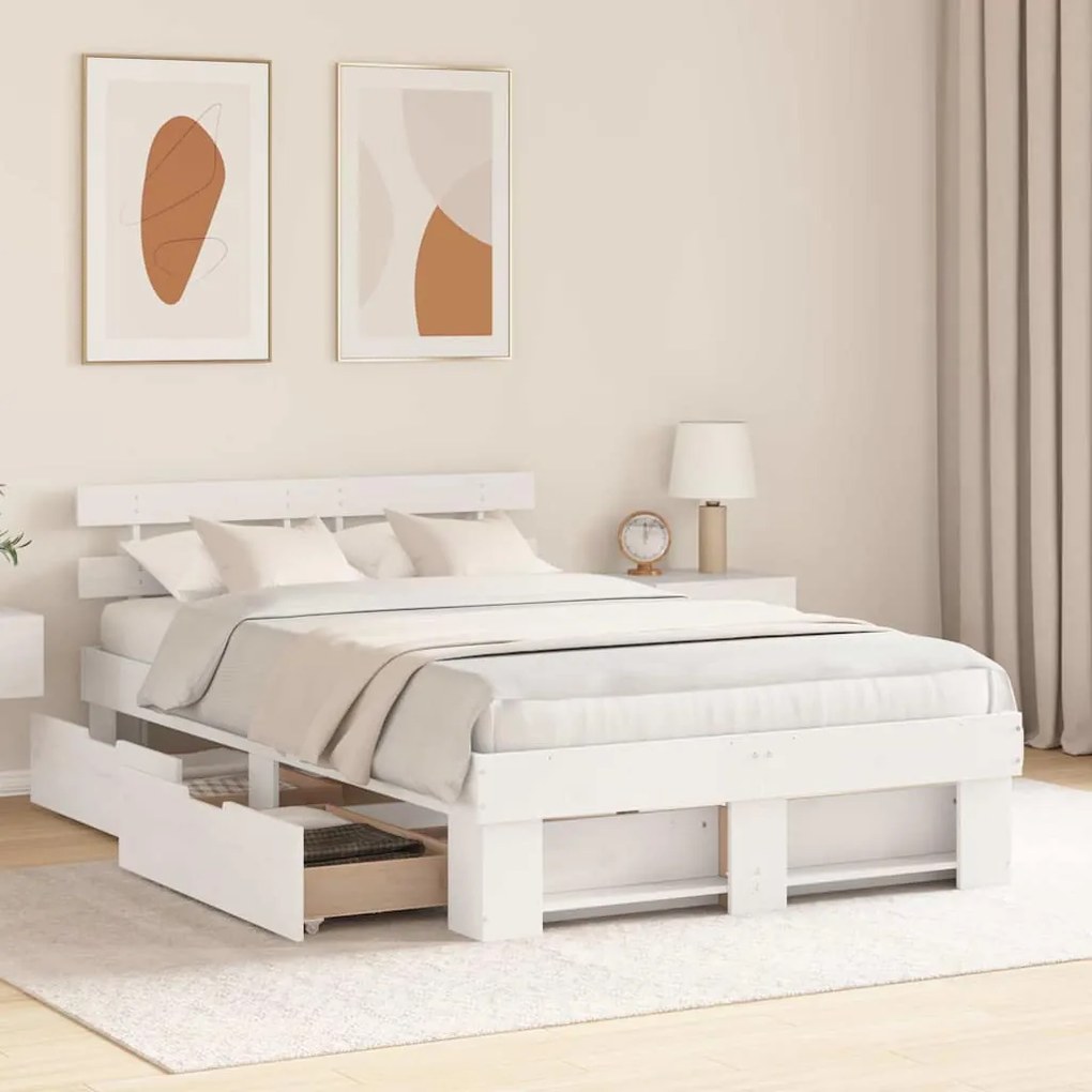 Cama com Gavetas - Branca 120 x 190 cm - Pinho Sólido