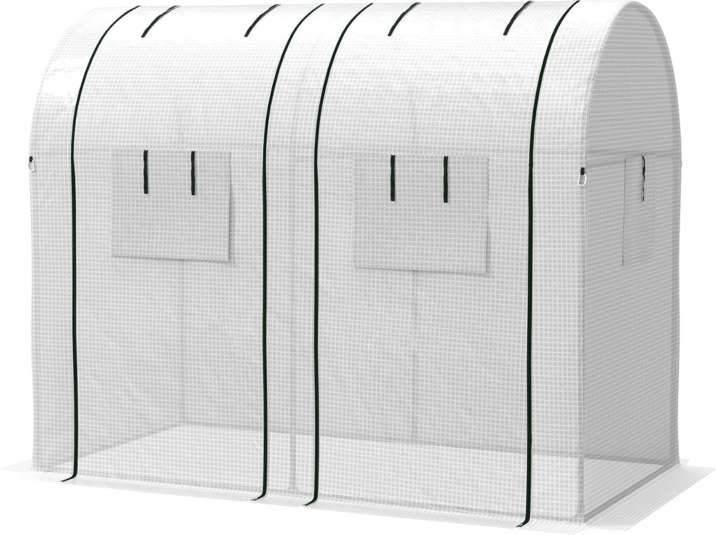 Estufa de jardim 185 x 94 x 150 cm de 1,8 m² para tomateiros, com 2 portas de correr com fecho de correr e 4 janelas enroláveis, em aço e PE 135 g/m²,