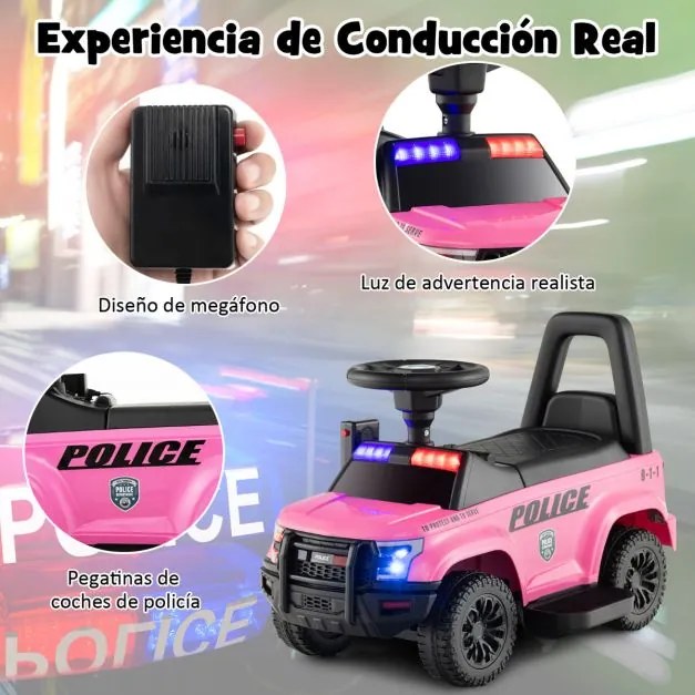 Carro de Polícia Elétrico para Crianças  Bateria 6V  com Megafone Alarme Luz para 18-60 Meses 62 x 44 x 43 cm Rosa