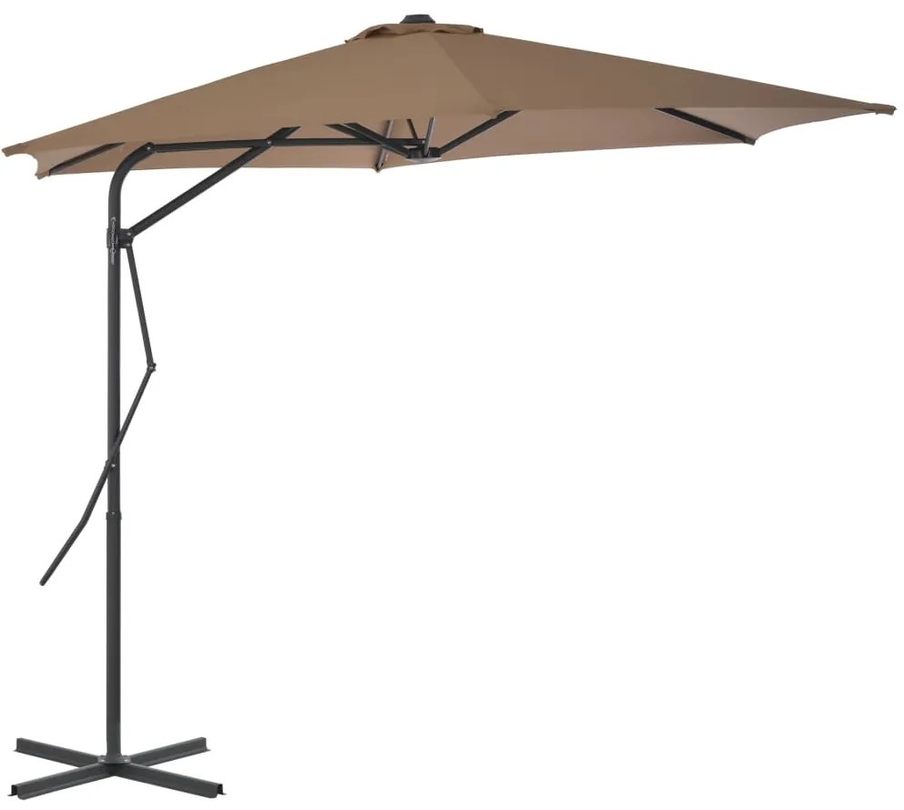 vidaXL Guarda-sol exterior c/ poste de aço 300 cm cinzento-acastanhado