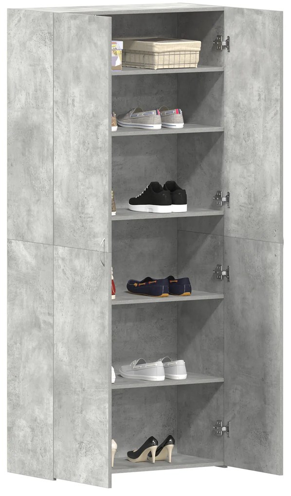 Armário de Sapatos Cinza Betão 80x35,5x180 cm Madeira Engenharia
