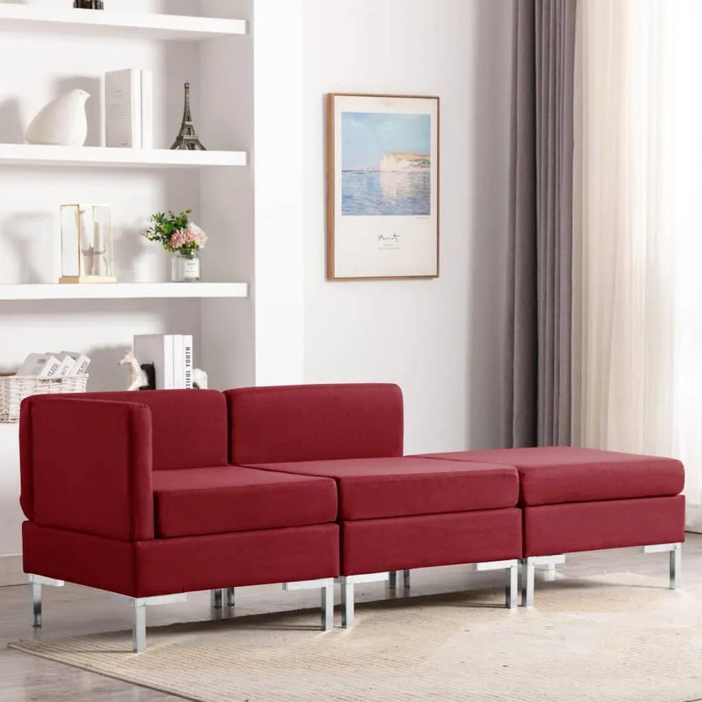 287068 vidaXL 3 pcs conjunto de sofás tecido vermelho tinto