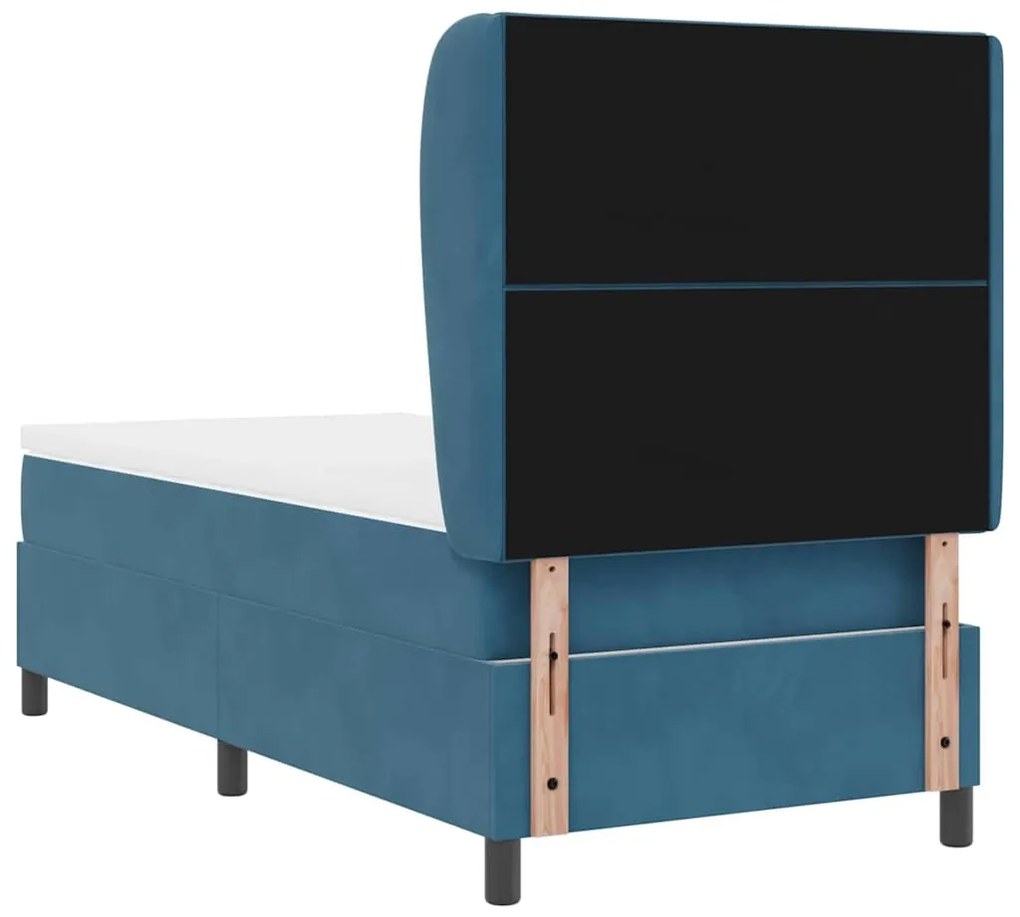 Cama Box com Colchão Azul Escuro 100 x 200 cm em Veludo