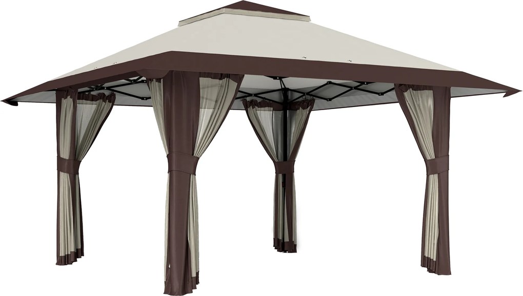 Outsunny Pavilhão de jardim 4 x 4 m, Tenda de jardim com laterais em tela, Proteção UPF50+, Pavilhão de festa com altura ajustável, Bege | Aosom Portugal