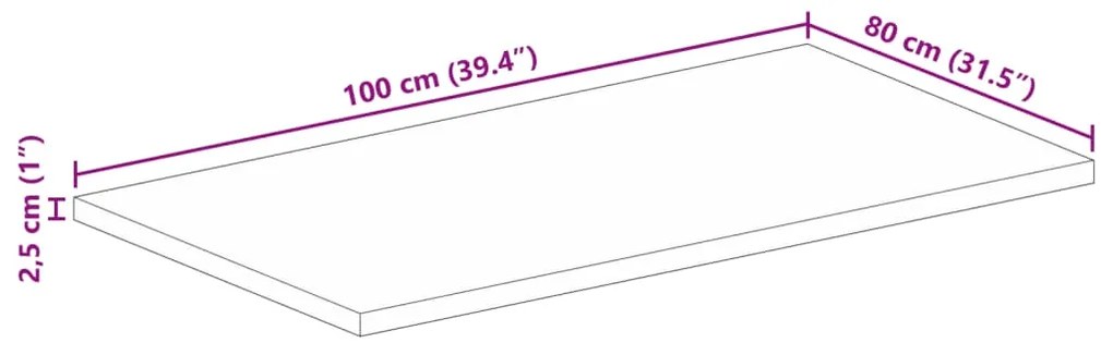 Tampo de mesa retangular 100x80x2,5cm madeira recuperada maciça